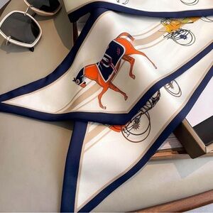 Elegant Silk Scarf with Horse and Carriage Design